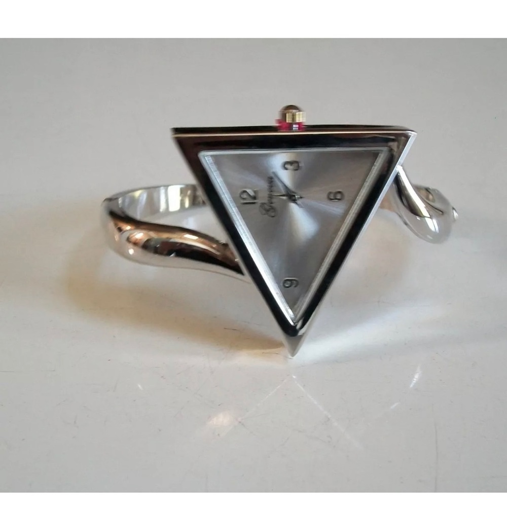 Women silver finish triangle cuff bangle casual watch